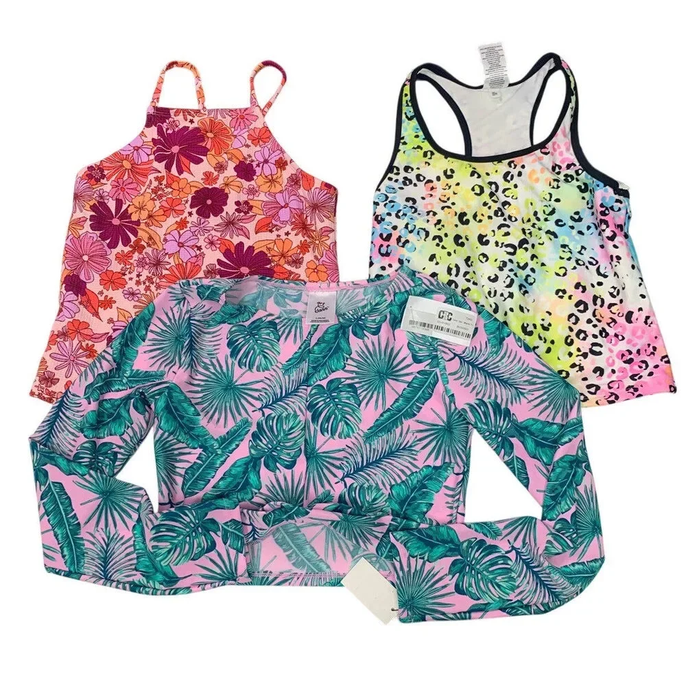 3 New Art Class Girls Large 10/12 Pink Floral Leopard Bikini Swim Suit Tops ONLY